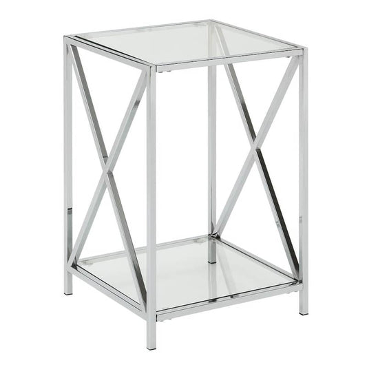 Oxford 15.75 in. Chrome Standard Low Square Glass Top End Table with Shelf