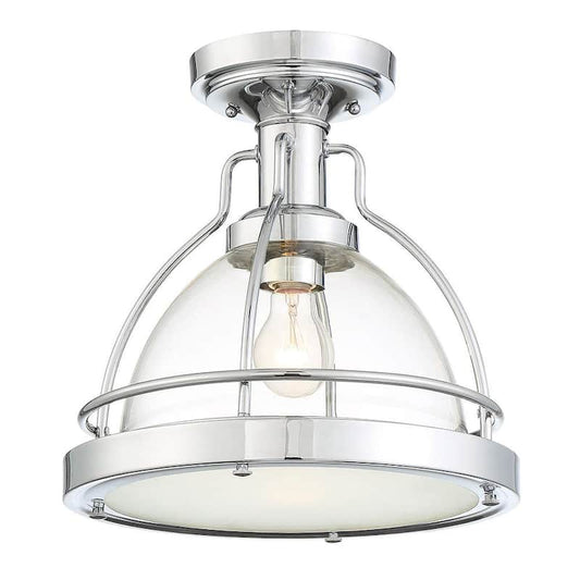 Round 13 in. 1-Light Chrome Semi-Flush Mount