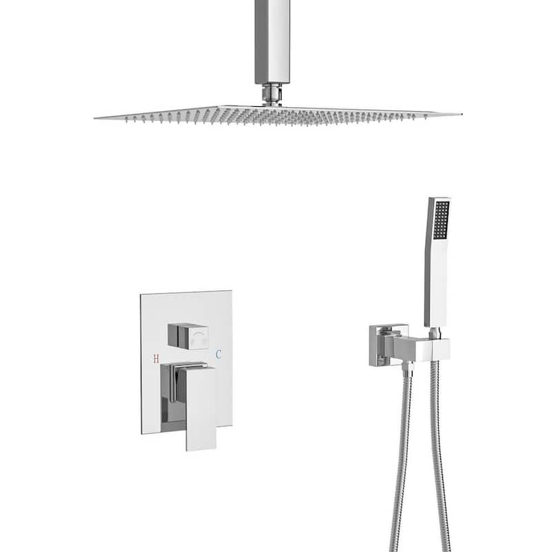 1-Spray Patterns with 1.8 GPM 10 in. Ceiling Mount Dual Shower Heads with Hand Shower Faucet in Chrome