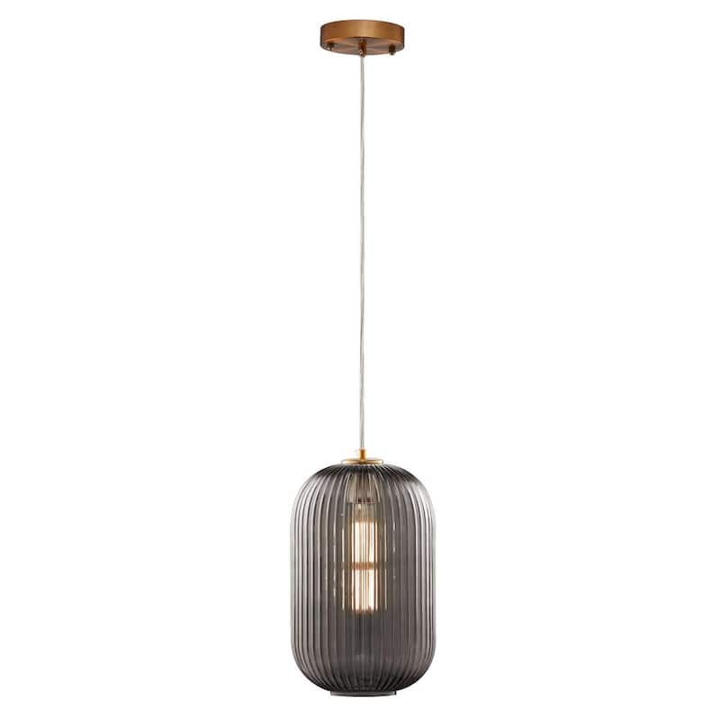 Cygnus 1-Light Chrome Gray Pendant with Cylinder Design Ribbed Glass Shade