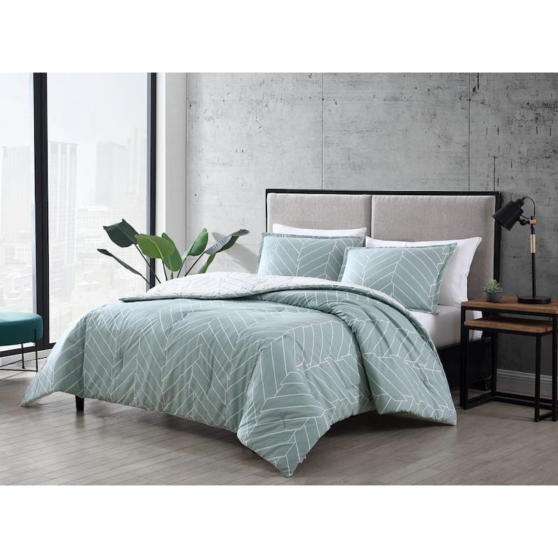 Ceres Green 3-Piece Geometric Cotton Full/Queen Comforter Set