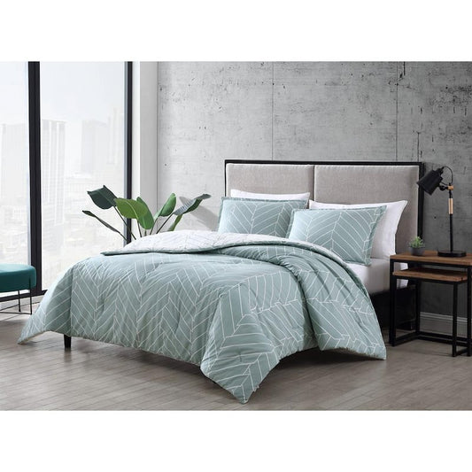 Ceres Green 3-Piece Geometric Cotton Full/Queen Comforter Set