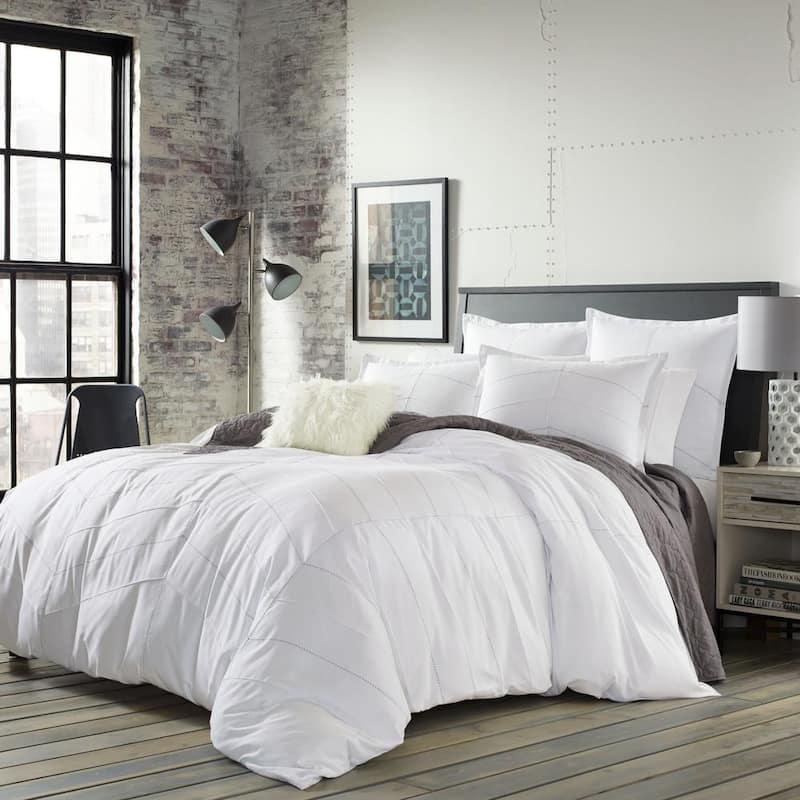 Courtney 2-Piece White Striped Plush Microfiber Twin Comforter Set