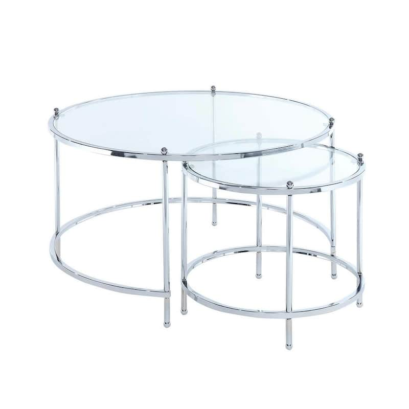 Royal Crest 2-Piece 34 in. Clear/Chromed Medium Square Glass Coffee Table Set with Nesting Tables