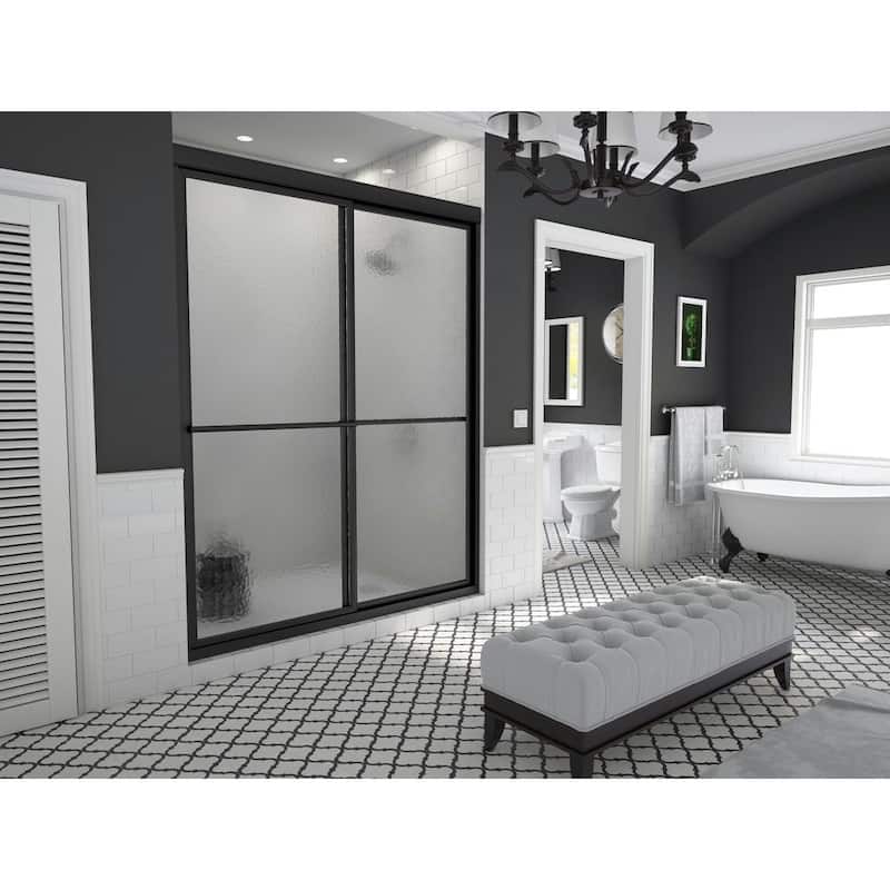 Newport 42 in. to 43.625 in. x 70 in. Framed Sliding Shower Door with Towel Bar in Matte Black and Aquatex Glass