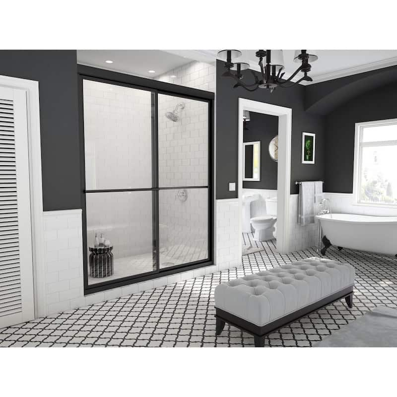 Newport 52 in. to 53.625 in. x 70 in. Framed Sliding Shower Door with Towel Bar in Matte Black and Clear Glass