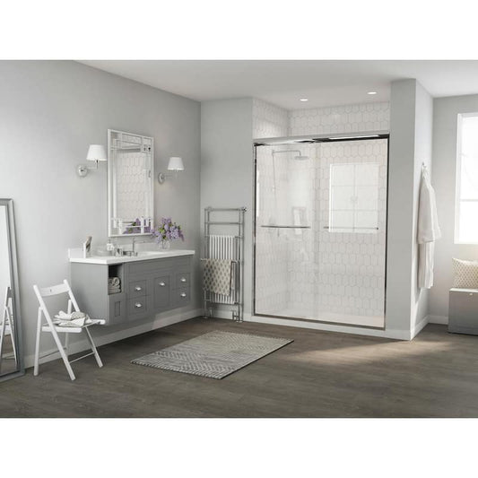 Paragon 1/4 Series 60 in. x 71 in. Semi-Framed Sliding Shower Door with Curved Towel Bar in Chrome and Clear Glass