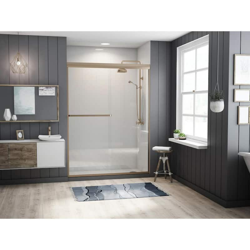 Paragon 3/16 B Series 46 in. x 69 in. Semi-Framed Sliding Shower Door with Towel Bar in Brushed Nickel and Clear Glass