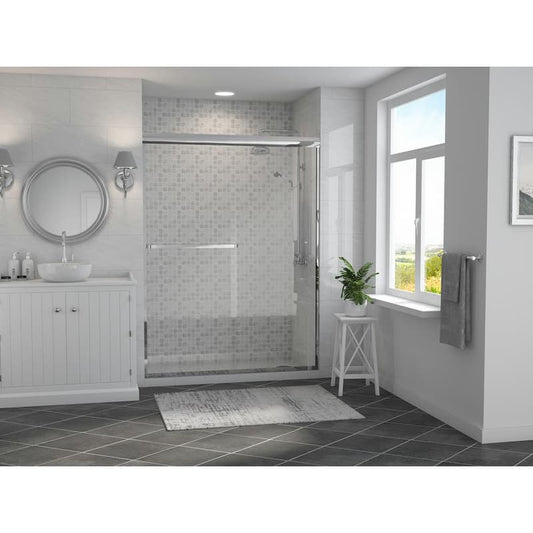 Paragon 3/16 B Series 60 in. x 65 in. Semi-Framed Sliding Shower Door with Towel Bar in Chrome and Clear Glass