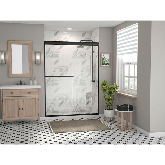 Paragon 3/16B Series 60 in. x 65 in. Semi-Frameless Sliding Shower Door with Towel Bar in Matte Black and Clear Glass