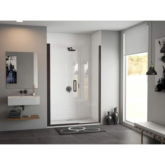 Illusion 42 in. to 43.25 in. x70 in. Semi-Frameless Hinged Shower Door with C-Pull Handle in Matte Black and Clear Glass