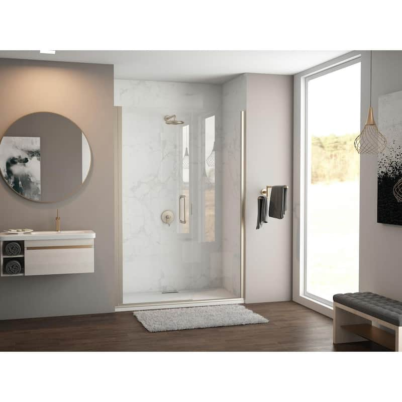 Illusion 44 in. to 45.25 in. x 70 in. Semi-Frameless Shower Door with Inline Panel in Brushed Nickel with Clear Glass