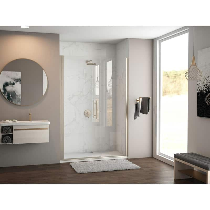 Illusion 38 in. to 39.25 in. x 75 in. Semi-Frameless Shower Door with Inline Panel in Brushed Nickel and Clear Glass