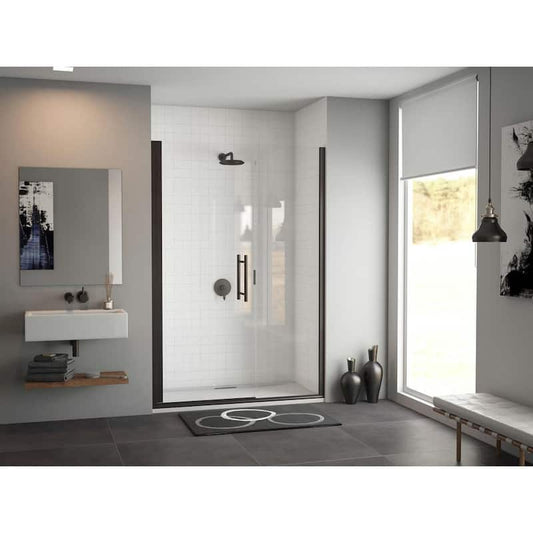 Illusion 44 in. to 45.25 in. x 70 in. Semi-Frameless Shower Door with Inline Panel in Matte Black and Clear Glass