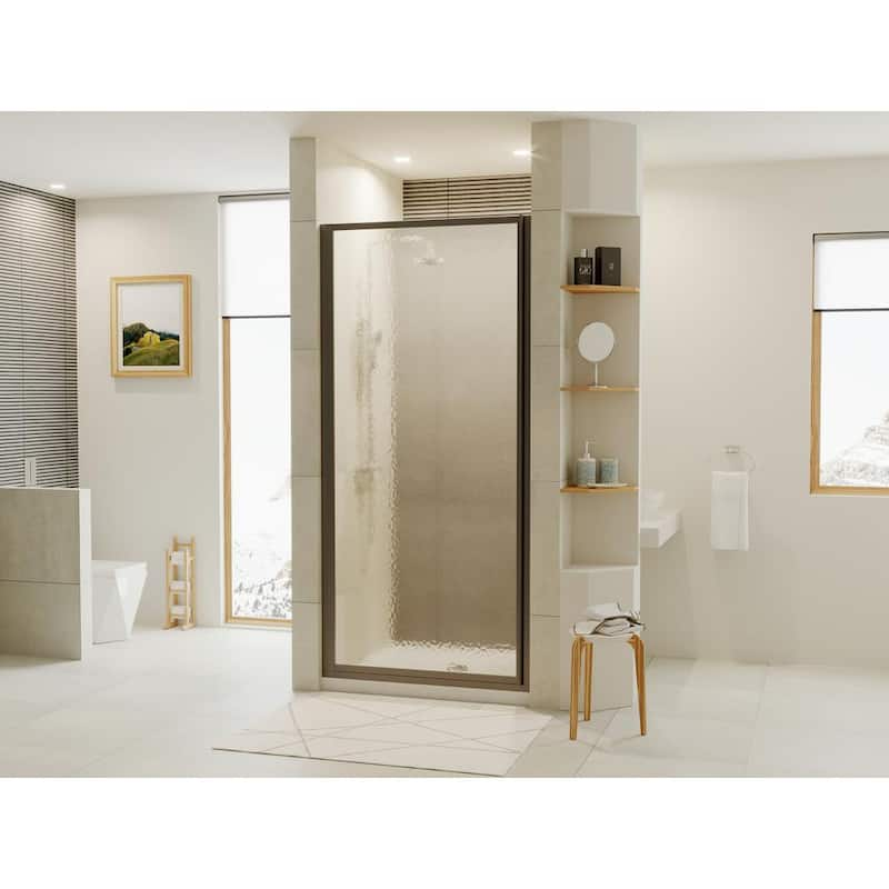 Legend 21.625 in. to 22.625 in. x 64 in. Framed Hinged Shower Door in Matte Black with Obscure Glass