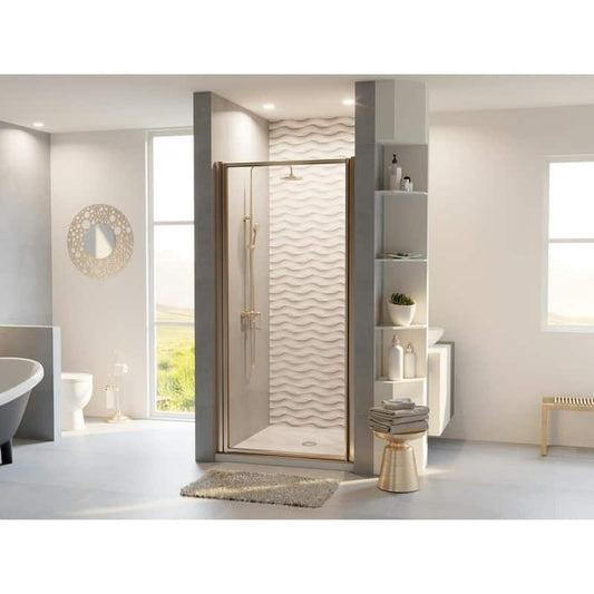 Legend 23.625 in. to 24.625 in. x 69 in. Framed Hinged Shower Door in Brushed Nickel with Clear Glass