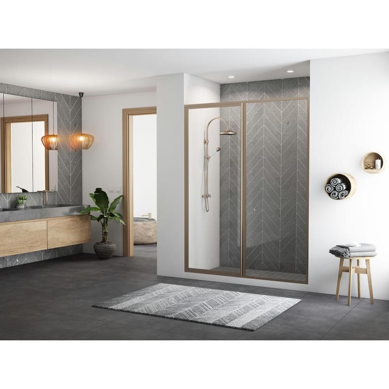 Legend 36.5 in. to 38 in. x 69 in. Framed Hinge Swing Shower Door with Inline Panel in Brushed Nickel with Clear Glass