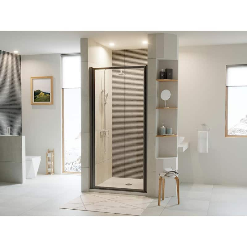 Legend 29.625 in. to 30.625 in. x 69 in. Framed Hinged Shower Door in Matte Black with Clear Glass