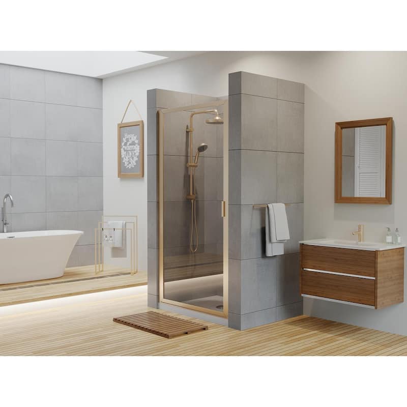 Paragon 24 in. to 24.75 in. x 66 in. Framed Continuous Hinged Shower Door in Brushed Nickel with Clear Glass