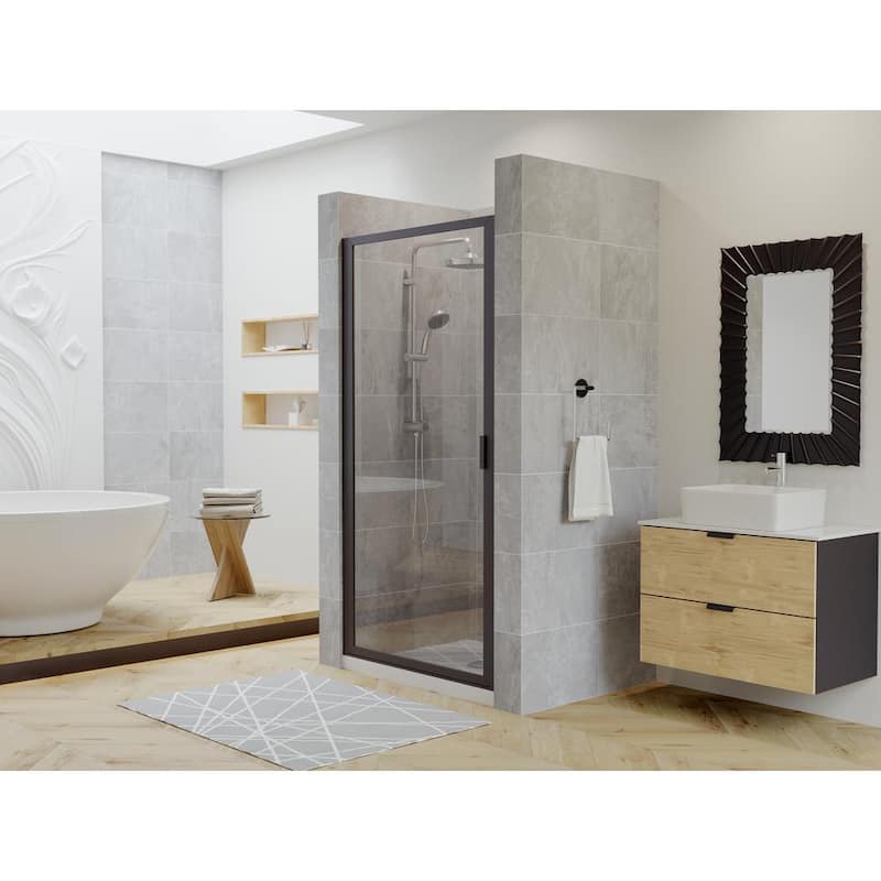 Paragon 25 in. to 25.75 in. x 70 in. Framed Continuous Hinged Shower Door in Matte Black with Clear Glass