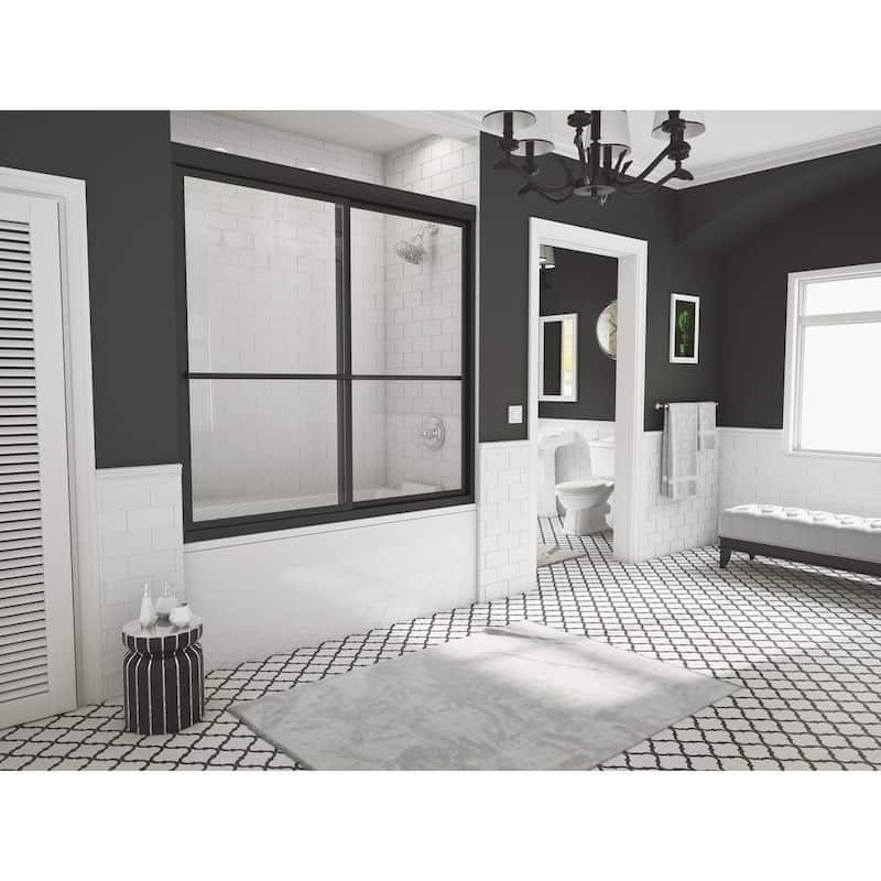 Newport 52 in. to 53.625 in. x 56 in. Framed Sliding Bathtub Door with Towel Bar in Matte Black and Clear Glass