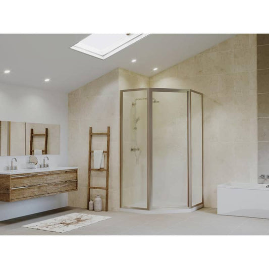 Legend 62 in. x 70 in. Framed Neo-Angle Hinged Shower Door in Brushed Nickel and Obscure Glass