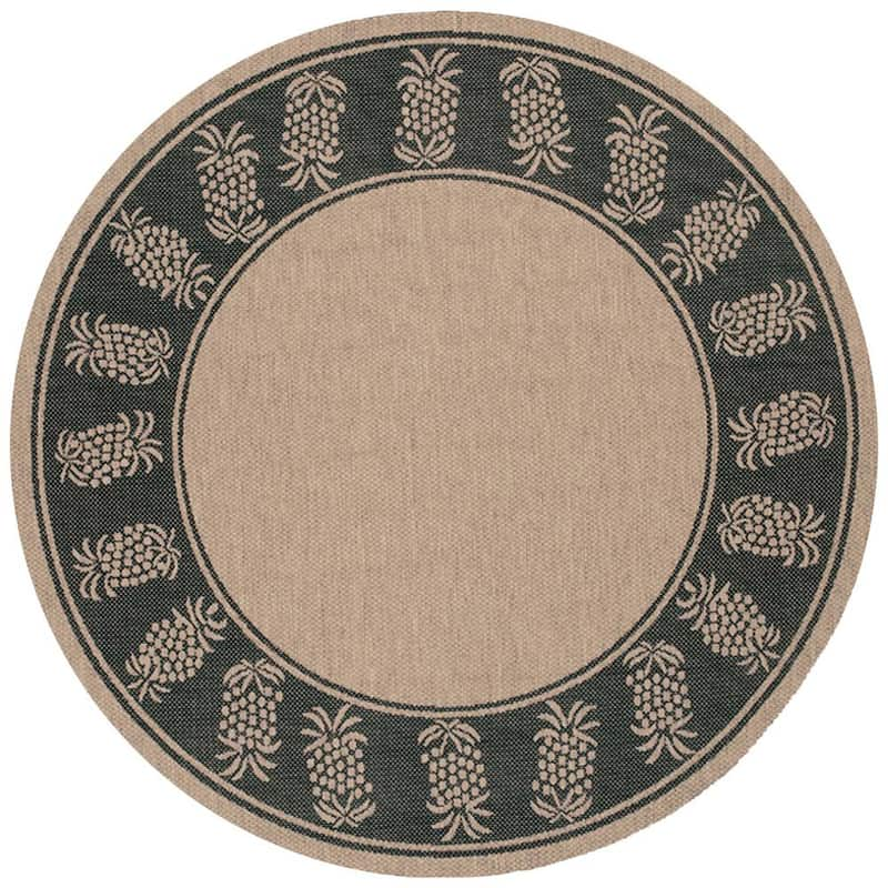 Recife Tropics Cocoa-Black 7 ft. x 6 in. x 7 ft. 6 in. Round Indoor/Outdoor Area Rug