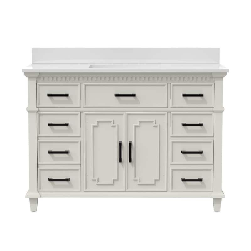 Solid-Wood 48 in. W x 22 in. H x 38 in. D Bath Vanity in White with White Stone Top, Cabinet and Single Sink