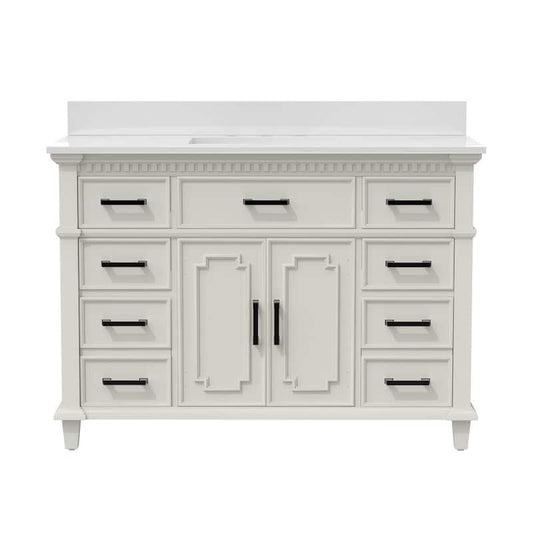 Solid-Wood 48 in. W x 22 in. H x 38 in. D Bath Vanity in White with White Stone Top, Cabinet and Single Sink