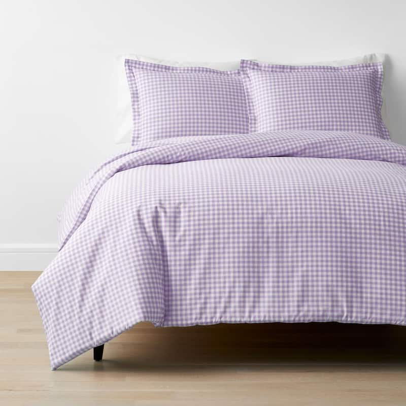 Company Kids Gingham 3-Piece Lilac Organic Cotton Percale Queen Duvet Cover Set