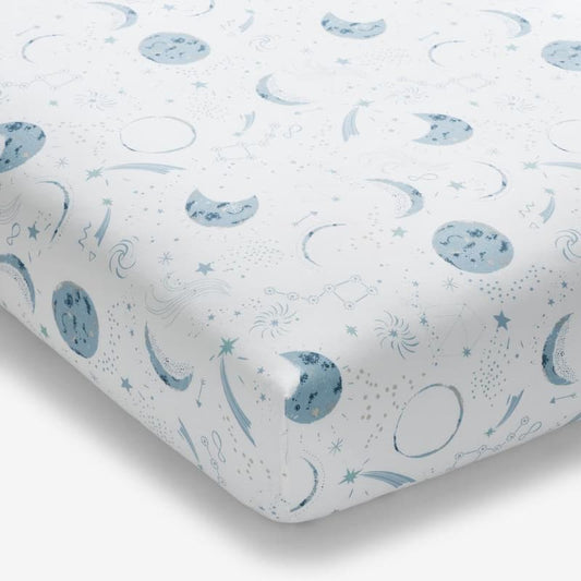 Company Kids Night Sky Blue Multi Organic Cotton Percale Crib Sheet