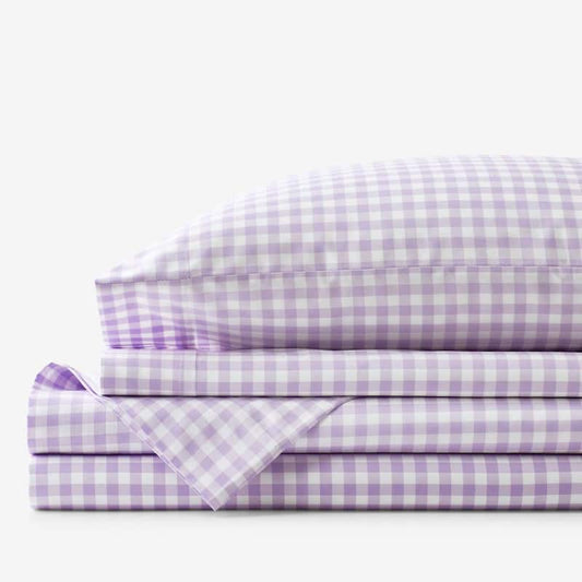 Company Kids Gingham Organic 3-Piece Lilac Cotton Percale Twin XL Sheet Set