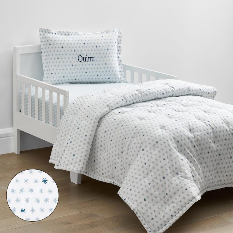 Company Kids Ditsy Stars Blue Organic Cotton Percale Toddler Comforter Set