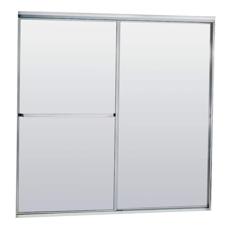 Model 750 58 ? in. x 57 in. Framed Sliding Tub Enclosure in Satin Clear with Obscure Glass and Towel Bar