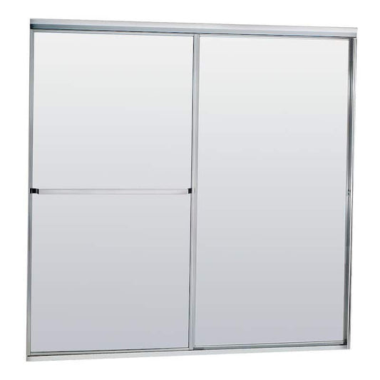 Model 750 58 ? in. x 57 in. Framed Sliding Tub Enclosure in Satin Clear with Obscure Glass and Towel Bar