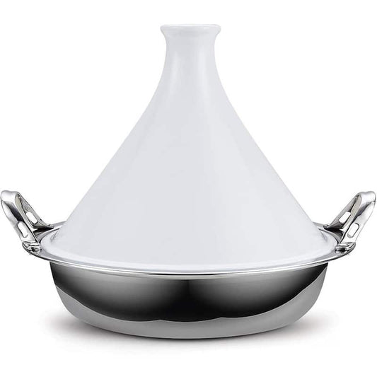 Large 14 in. Multi-Ply Clad Stainless Steel Induction Tagine Wok with 2 Handle and Extra Glass Lid