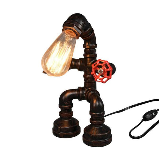 Robot 12 in. Copper Industrial Cute iron Water Pipe Table Lamp