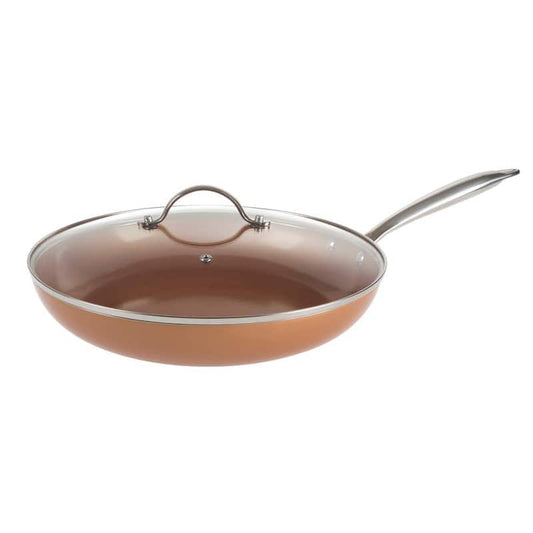 Allumi-Shield 12 in. Aluminum Ceramic Nonstick Grill Pan in Copper with Glass Lid