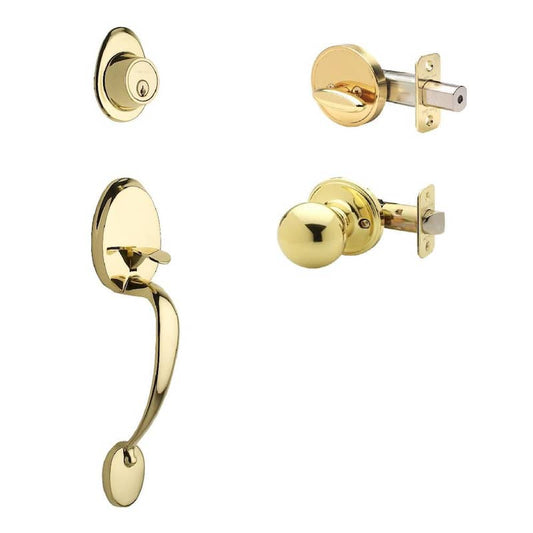 Colonial Polished Brass Door Handleset and Ball Knob Trim