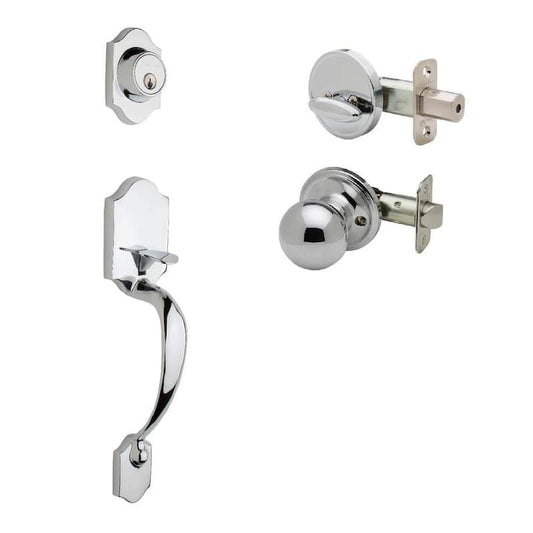 Heritage Polished Stainless Door Handleset and Ball Knob Trim