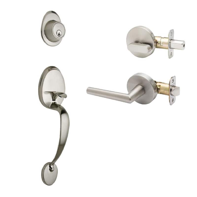 Colonial Satin Stainless Door Handleset and Modern Handle Trim