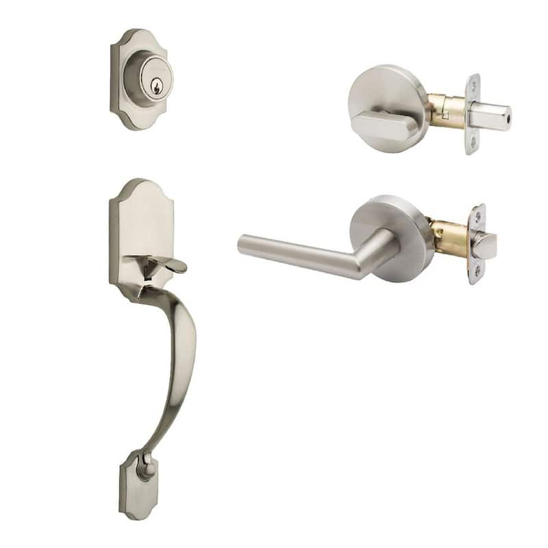 Heritage Satin Stainless Door Handleset and Modern Handle Trim