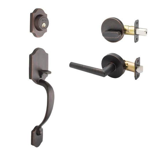 Heritage Tuscan Bronze Door Handleset and Modern Handle Trim