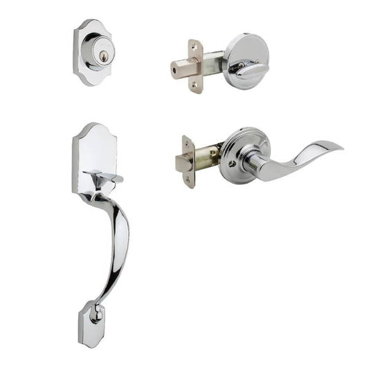 Heritage Polished Stainless Door Handleset and Waverlie Handle Trim