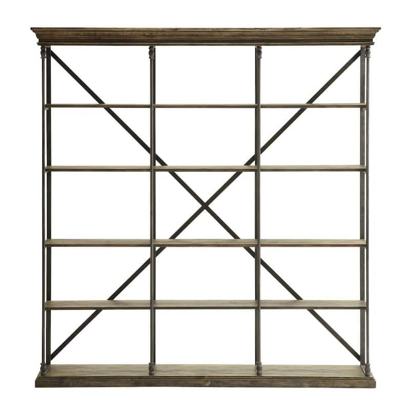 Corbin 86.50 in. Medium Brown Wood and Steel 4-Shelf Large Bookcase