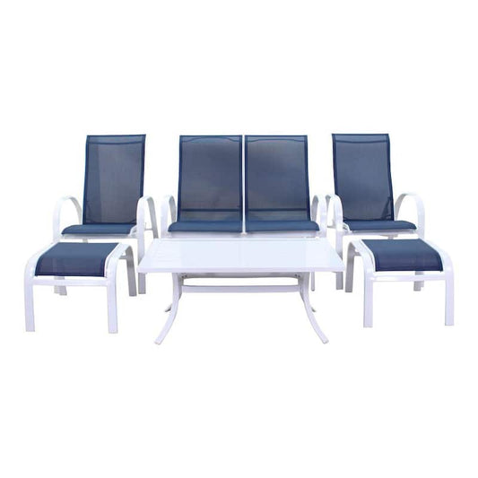 Santa Fe 6 Piece Aluminum Patio Conversation Set in White