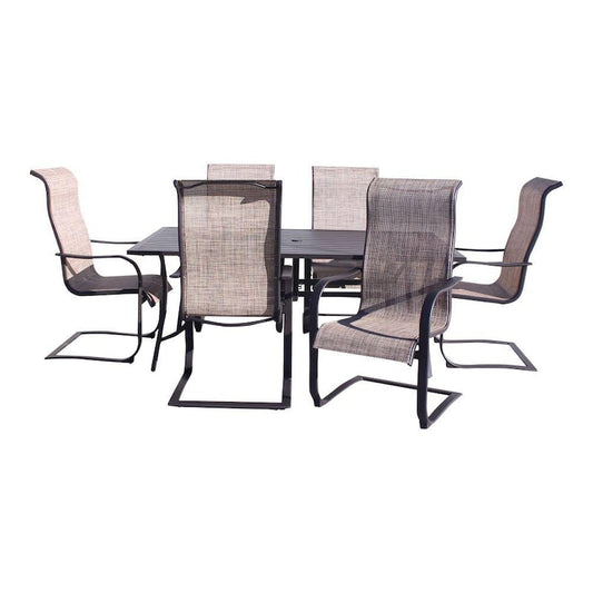 Santa Fe 7-Piece Aluminum Outdoor Dining Set in Java with 72 in. Rectangle Table and 6 Spring Sling Chairs