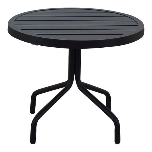 Santa Fe 20 in. Outdoor Round End Table with Aluminum Slat Top in Java