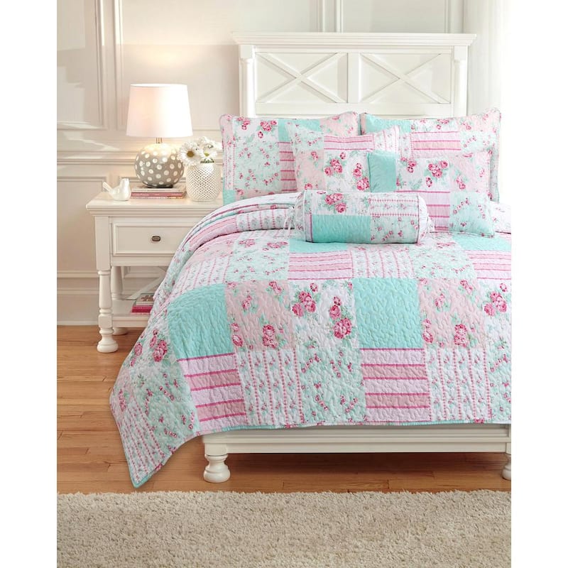 Pink Garden 2-Piece Floral Twin Quilt Set