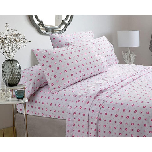 Flower Power Polka Dot 3-Piece Pink White Polyester Twin Sheet Set